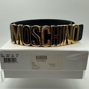Moschino black and gold leather belt sz 85